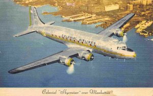 Colonial Airlines Plane Aircraft Over Manhattan New York City 1950 postcard