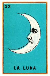 The Moon La Luna Mexican Loteria Art Postcard Crescent Moon with Face