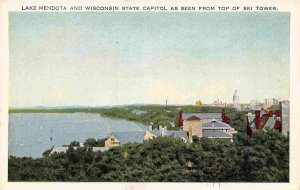 Lake Mendota Wisconsin State Capitol Madison WI 1930s postcard