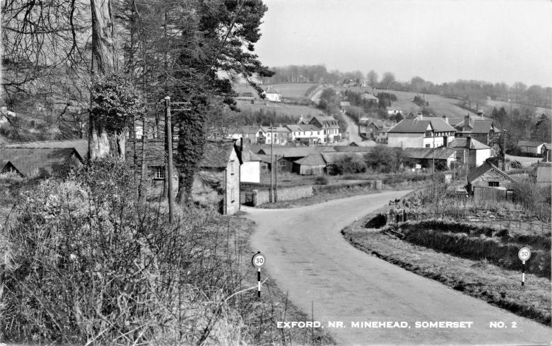 EXFORD nr MINEHEAD SOMERSET UK ELEVATED VILLAGE VIEW~REAL PHOTO POSTCARD