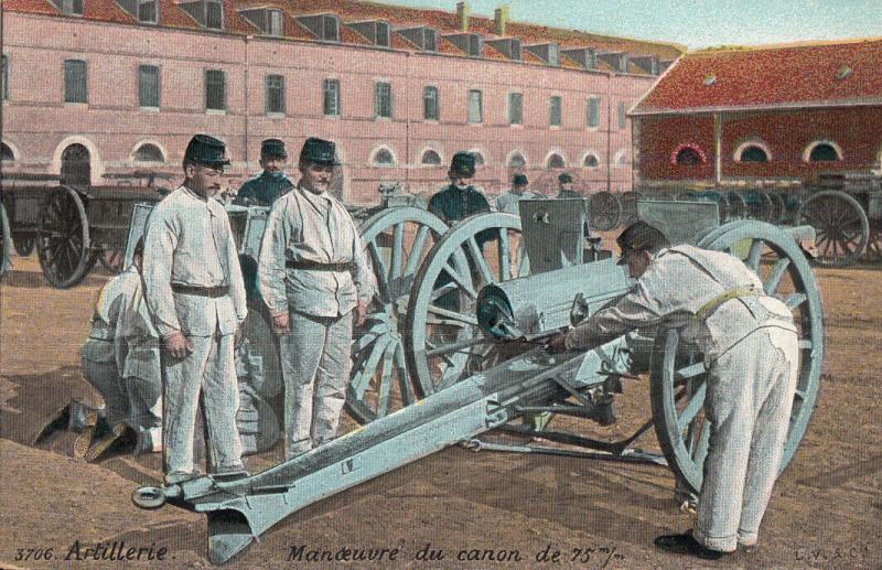 French army infantry military artillery instruction cannon maneuver postcard