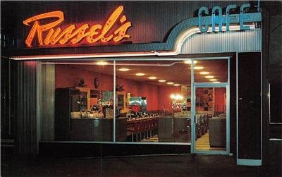 RUSSEL'S CAFES INC. Salt Lake City Roadside Diner Neon Signs c1950s Postcard