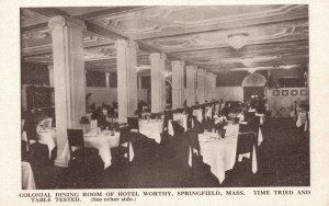 Vintage Postcard Colonial Dining Room of Hotel Worthy Springfield Massachusetts