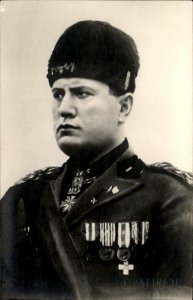Benito Mussolini Military Medals Ribbon Merit Cross Real Photo Vintage Postcard