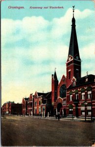 Netherlands Groningen Kraneweg met Westerkerk Vintage Postcard  09.74