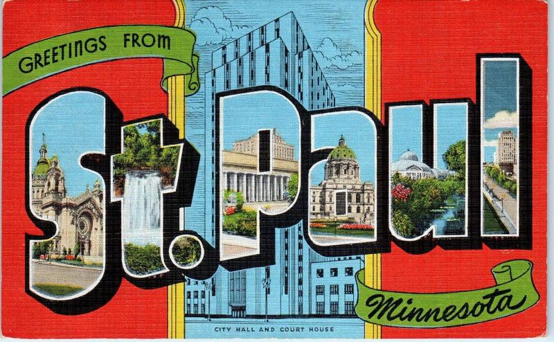 ST PAUL, MN Minnesota  LARGE  LETTER  LINEN   c1940s  Kropp  Postcard