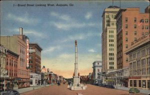 Augusta Georgia GA Broad Street Scene Sears Linen Vintage Postcard