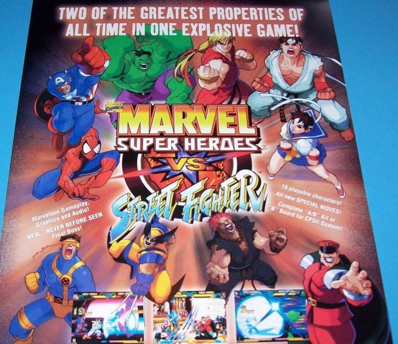 Marvel Super Heroes VS Street Fighter Arcade Flyer Game Artwork Print NOS Capcom 