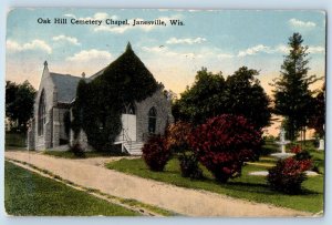 Janesville Wisconsin WI Postcard Oak Hill Cemetery Chapel Building 1917 Vintage