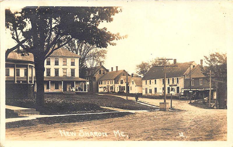 New Sharon ME General Store Gasoline Dirt Street View in 1918 RPPC Postcard