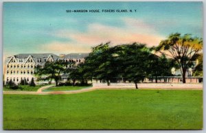 Vtg Fishers Island New York NY Mansion House 1940s Linen View Postcard