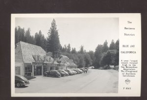 RPPC BLUE JAY CALIFORNIA DOWNTOWN STREET SCENE OLD CARS REAL PHOTO POSTCARD