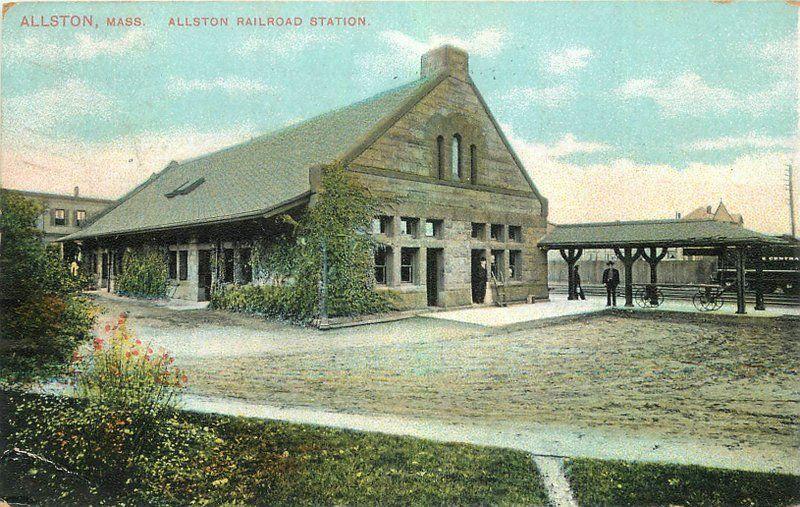 1908 Alliston Massachusetts Railroad Station postcard 951