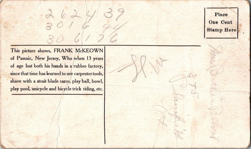 Frank McKeown Armless Baseball Player Sideshow Performer Antique Autograph JD5