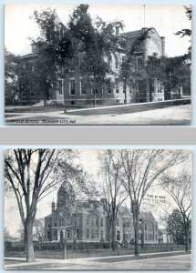 2 Postcards MICHIGAN CITY, IN ~ High School & GARFIELD SCHOOL LaPorte County