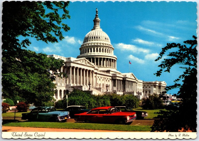 VINTAGE CONTINENTAL SIZE POSTCARD 1960s CLASSIC CARS PARKED AT U.S. CAPITOL FDI