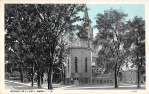 Dwight Illinois outsdie view Methodist Church entrance antique pc (Y8326) 