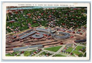 c1950 Illinois Central Rail Road Shops House Aerial View Waterloo IA Postcard