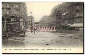 Old Postcard From Paris Floods Hotel Terminus And Gare Saint Lazare