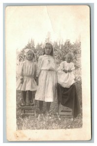 Vintage 1910's RPPC Postcard Portrait of Cute Kids on the Farm