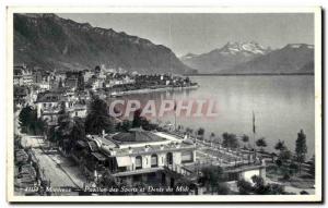 Old Postcard Montreux Sports Pavilion and Dents du Midi Switzerland