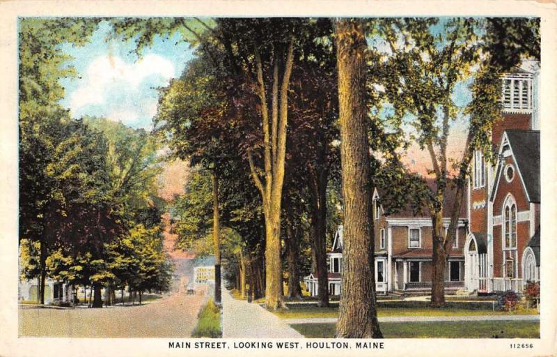 Houlton Maine Main Street Scene Looking West Antique Postcard K12133