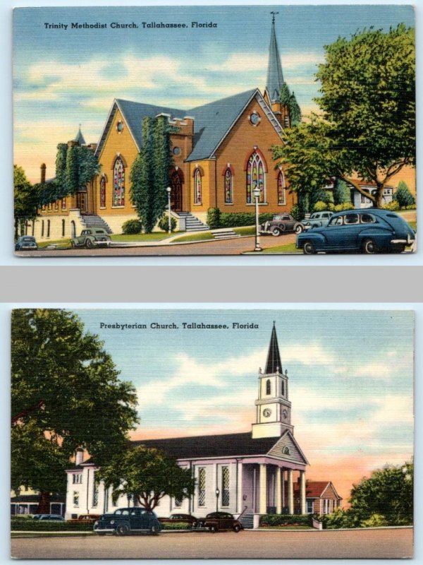2 Postcards TALLAHASSEE, FL ~ Presbyterian Church TRINITY METHODIST CHURCH 1940s