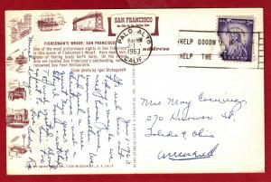 GREETINGS FROM FISHERMAN'S WHARF SAN FRANCISCO' CA  1963  SEE SCAN  PC22