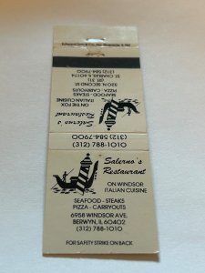 Vintage Matchbook Cover Salerno's Restaurant St Charles Berwyn, Illinois MB187