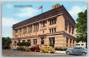 Cheyenne Wyoming~US Post Office Street View~PM 1952~EC Kropp~Vintage Postcard