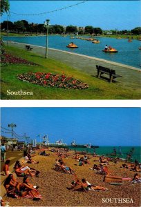 2~4X6 Postcards SOUTHSEA, England  BOATING LAKE~Pedal Boats & SOUTH PARADE BEACH