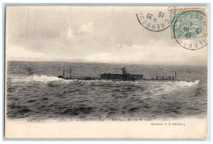 c1910 A Submarine in Cherbourg Harbor Normandy France Antique Posted Postcard