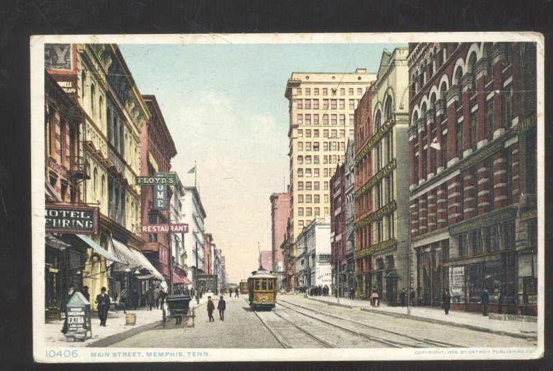 MEMPHIS TENNESSEE DOWNTOWN MAIN STREET SCENE VINTAGE POSTCARD 1908