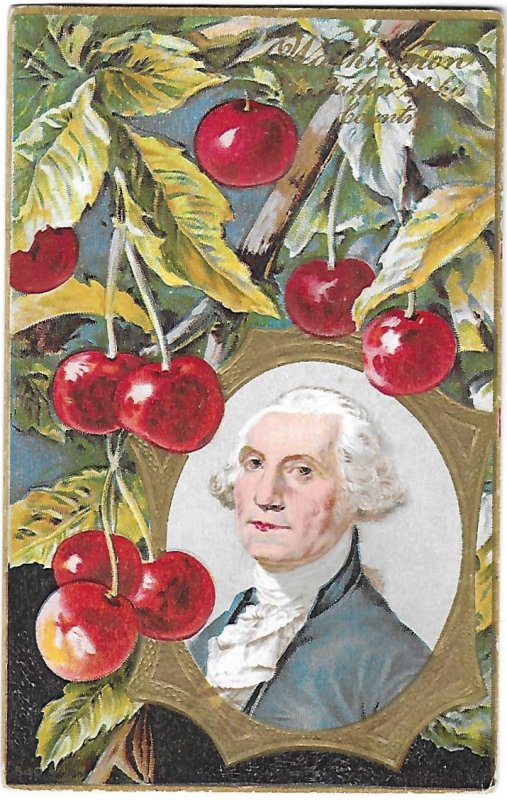 Beautiful embossed George Washington & Cherries Father of his Country