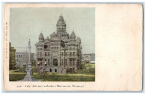 c1910 City Hall and Volunteer Monument Winnipeg Canada Antique Postcard