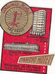 BRASIL SAO PAULO ARTEMIS HOTEL &  TAMOYO HOTEL VINTAGE LUGGAGE LABEL