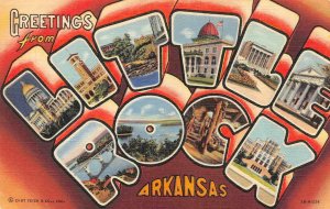 AR, Arkansas  LITTLE ROCK LARGE LETTER LINEN Greetings c1940's Curteich Postcard