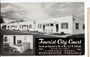 1957 WINCHESTER Virginia VA Postcard TOURIST CITY COURT Roadside Interior Bed