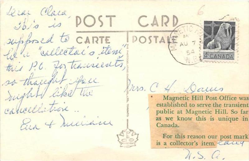 8636  New Brunswick Moncton   The Magnetic Hill and Postal Cancel DPO