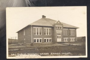 RPPC GRASS RANGE MONTANA PUBLIC SCHOOL BUILDING VINTAGE REAL PHOTO POSTCARD