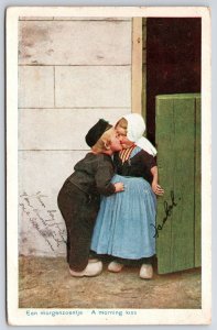 A Morning Kiss Children Cute Couples Young Boy And Girl Postcard