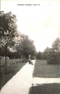 Ute, IA Iowa  STREET SCENE Man & Boy/Wheelchair? MONONA COUNTY ca1910's Postcard