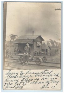 1909 Velocipede Unique Railroad Vehicle Shanty Selkirk NY RPPC Photo Postcard