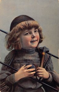 New Year Chimney Sweep Boy Smiling Ladder around Neck 1908 postcard C333