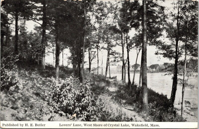 Lovers Lane W Shore Crystal Lake Wakefield Massachusetts MA Postcard VTG UNP 