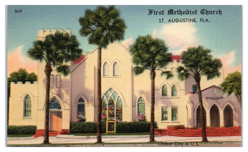 Mid-1900s First Methodist Church, St. Augustine, FL Postcard