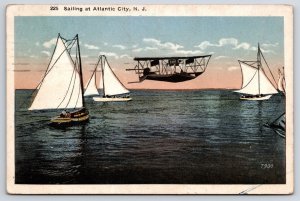 1921 Sailing At Atlantic City New Jersey Adventure Water Sports Posted Postcard