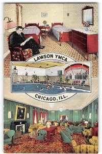 VICTOR F. LAWSON YMCA Chicago, IL Room Interiors 1940s Vintage Postcard