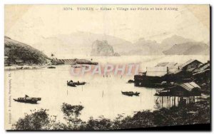 Old Postcard Tonkin Kebao Village on Stilts and bale d & # 39Along