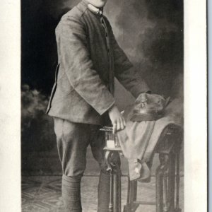 c1910s Uniformed Young Man Portrait RPPC Slick Military Fraternity Photo PC A212